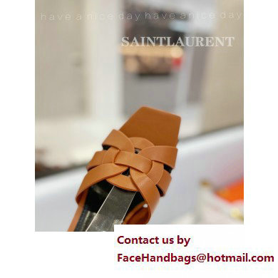 Saint Laurent Heel 6.5cm Tribute Sandals in Smooth Leather Brown