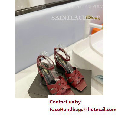 Saint Laurent Heel 6.5cm Tribute Sandals in Smooth Leather Burgundy