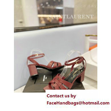 Saint Laurent Heel 6.5cm Tribute Sandals in Smooth Leather Burgundy