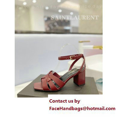 Saint Laurent Heel 6.5cm Tribute Sandals in Smooth Leather Burgundy