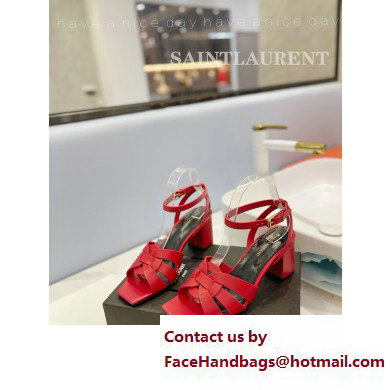 Saint Laurent Heel 6.5cm Tribute Sandals in Smooth Leather Red