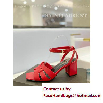 Saint Laurent Heel 6.5cm Tribute Sandals in Smooth Leather Red