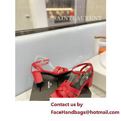 Saint Laurent Heel 6.5cm Tribute Sandals in Smooth Leather Red