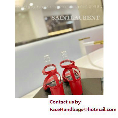 Saint Laurent Heel 6.5cm Tribute Sandals in Smooth Leather Red