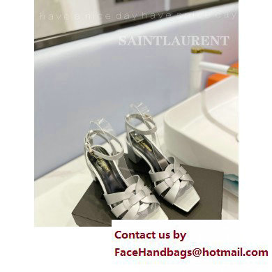 Saint Laurent Heel 6.5cm Tribute Sandals in Smooth Leather Silver