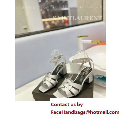 Saint Laurent Heel 6.5cm Tribute Sandals in Smooth Leather Silver