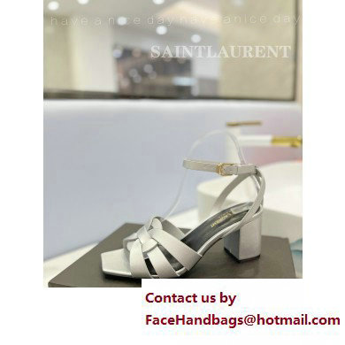 Saint Laurent Heel 6.5cm Tribute Sandals in Smooth Leather Silver