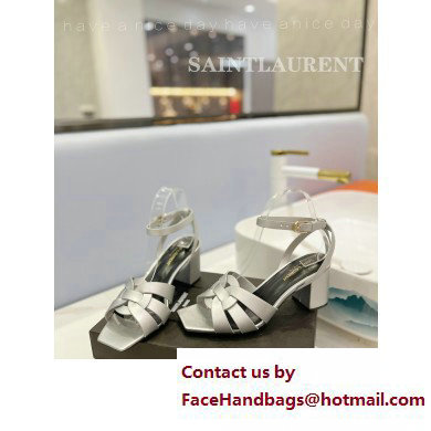 Saint Laurent Heel 6.5cm Tribute Sandals in Smooth Leather Silver