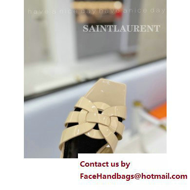 Saint Laurent Tribute Flat Mules Slide Sandals in Patent Leather 571952 Beige