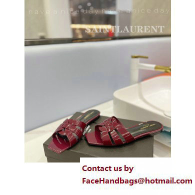 Saint Laurent Tribute Flat Mules Slide Sandals in Patent Leather 571952 Burgundy