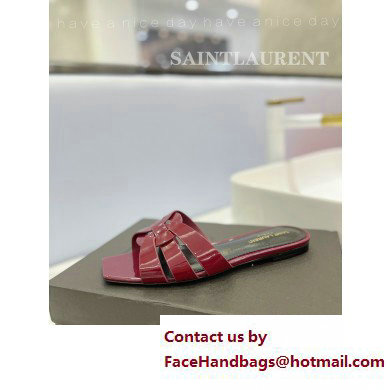 Saint Laurent Tribute Flat Mules Slide Sandals in Patent Leather 571952 Burgundy