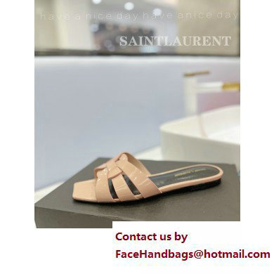 Saint Laurent Tribute Flat Mules Slide Sandals in Patent Leather 571952 Nude