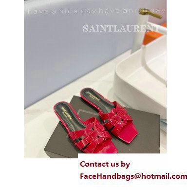 Saint Laurent Tribute Flat Mules Slide Sandals in Patent Leather 571952 Red