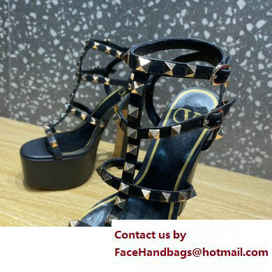 Valentino Heel 15cm Platform 6cm ROCKSTUD Sandals Leather Black 2023