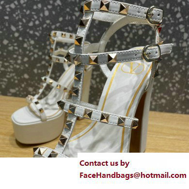 Valentino Heel 15cm Platform 6cm ROCKSTUD Sandals Leather White 2023