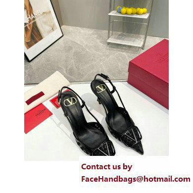 Valentino Heel 8.5cm VLogo Signature Slingback Pumps Hole Black 2023