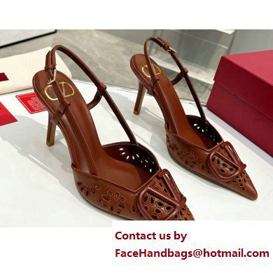 Valentino Heel 8.5cm VLogo Signature Slingback Pumps Hole Brown 2023