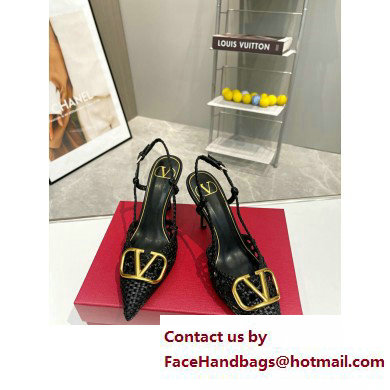 Valentino Heel 8.5cm VLogo Signature Slingback Pumps Woven Black 2023