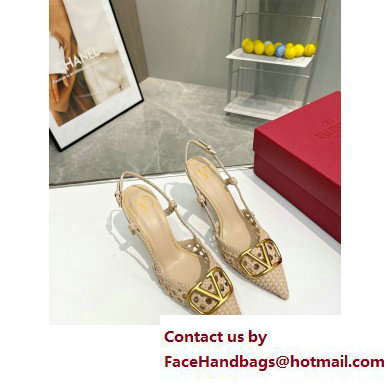 Valentino Heel 8.5cm VLogo Signature Slingback Pumps Woven Nude 2023