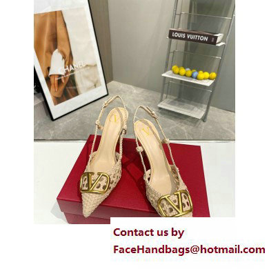 Valentino Heel 8.5cm VLogo Signature Slingback Pumps Woven Nude 2023