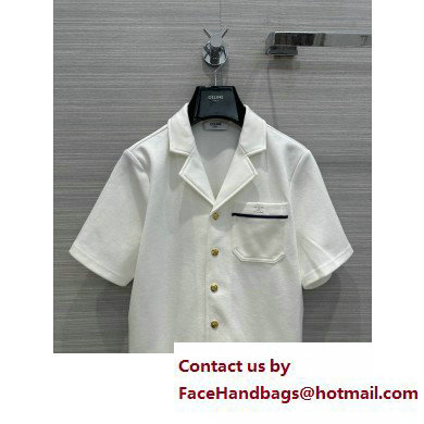 celine Triomphe polo shirt in cotton pique Off White / Navy 2023