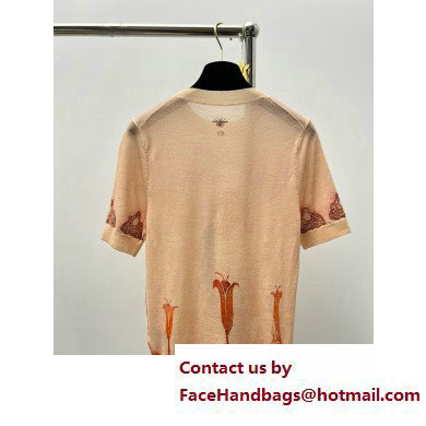 dior Beige Cotton Jersey and Linen with Fuego Motif T-Shirt 2023