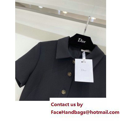 dior Black Wool and Silk Fitted Dress with 'CD' Buttons 2023