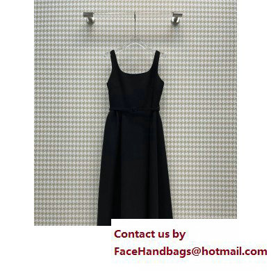 dior Black Wool and Silk Shantung Belted Mid-Length Dress 2023