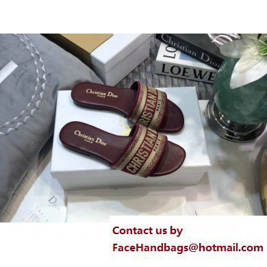 dior Burgundy Embroidered Cotton dway Slide 2023