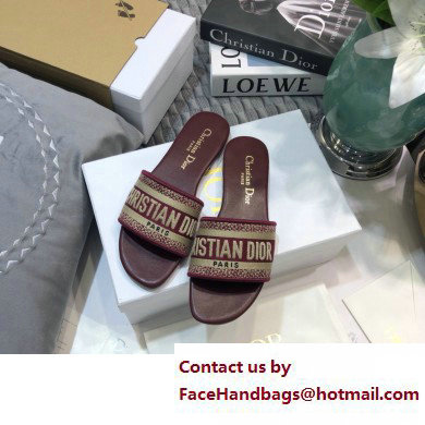 dior Burgundy Embroidered Cotton dway Slide 2023