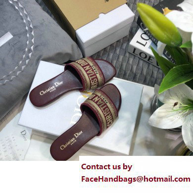 dior Burgundy Embroidered Cotton dway Slide 2023