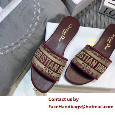 dior Burgundy Embroidered Cotton dway Slide 2023