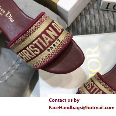 dior Burgundy Embroidered Cotton dway Slide 2023