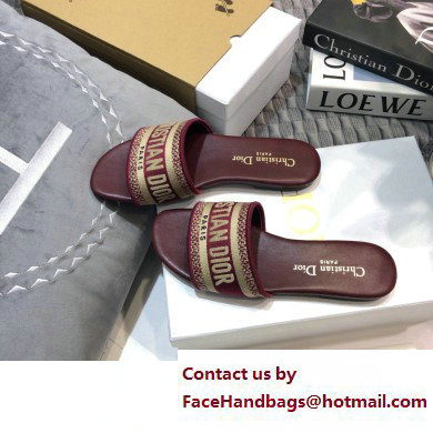 dior Burgundy Embroidered Cotton dway Slide 2023