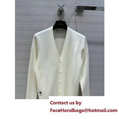 dior Ecru Ribbed Cashmere and Silk Knit Cardigan 2023