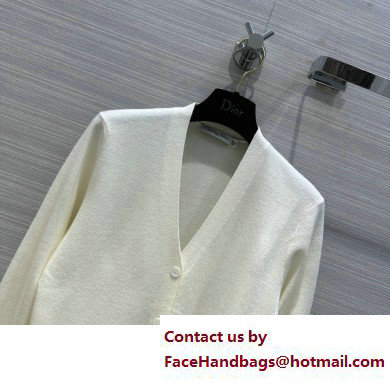 dior Ecru Ribbed Cashmere and Silk Knit Cardigan 2023