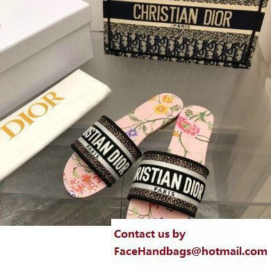 dior Powder Pink Multicolor Embroidered Cotton with Dior Petites Fleurs Motif dway Slide 2023