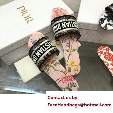 dior Powder Pink Multicolor Embroidered Cotton with Dior Petites Fleurs Motif dway Slide 2023