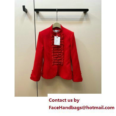 dior Scarlet Red Wool and Silk Brandenburg Fitted Jacket 2023