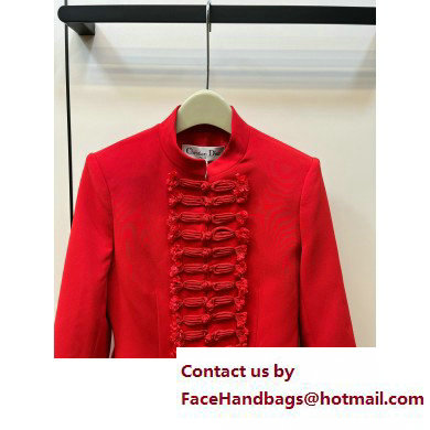 dior Scarlet Red Wool and Silk Brandenburg Fitted Jacket 2023