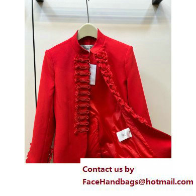 dior Scarlet Red Wool and Silk Brandenburg Fitted Jacket 2023