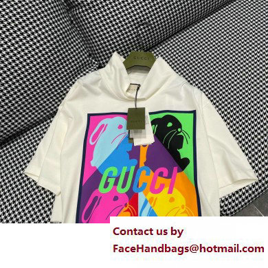 gucci High neck bunny print cotton T-shirt white 723561 2023