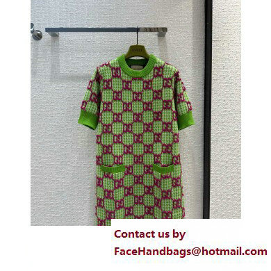 gucci Wool houndstooth GG dress green 2023