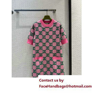 gucci Wool houndstooth GG dress pink 2023