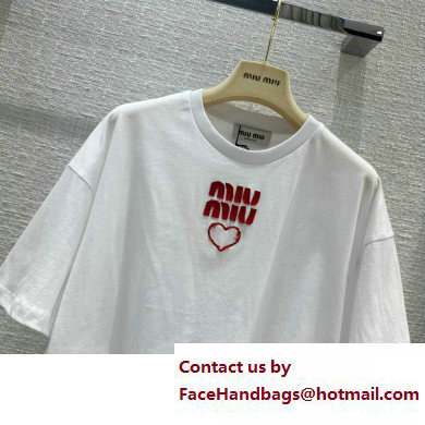 miu miu Embroidered cotton jersey T-shirt white 2023