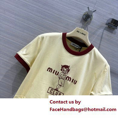 miu miu Printed cotton T-shirt Vanilla/Burgundy 2023