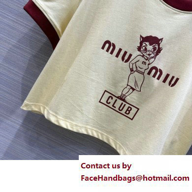 miu miu Printed cotton T-shirt Vanilla/Burgundy 2023