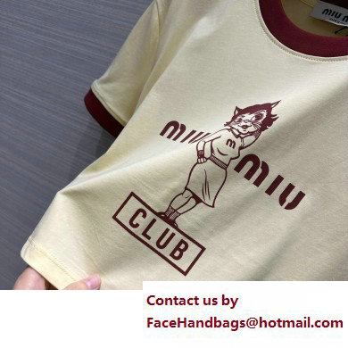 miu miu Printed cotton T-shirt Vanilla/Burgundy 2023