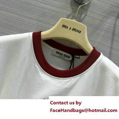 miu miu Printed cotton T-shirt white/Burgundy 2023