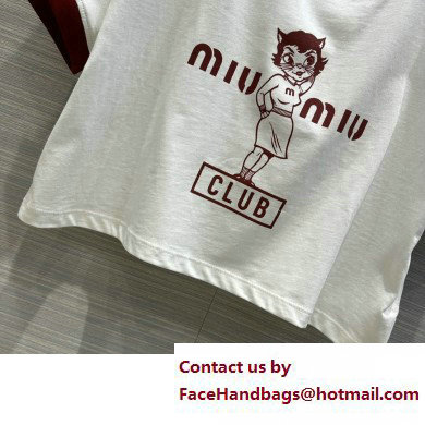 miu miu Printed cotton T-shirt white/Burgundy 2023